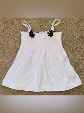 Girls' White Terry Swim Coverup Dress with Navy Flower Straps